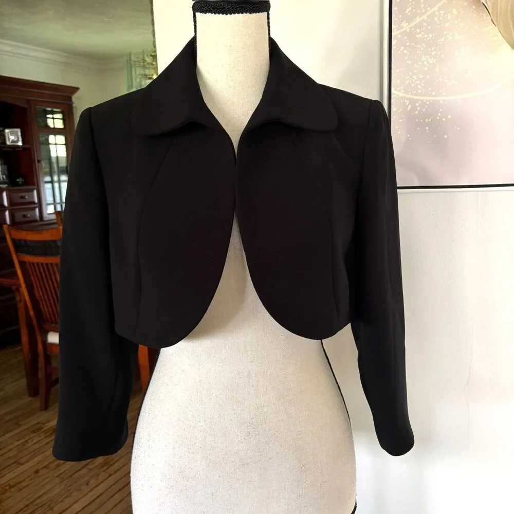 Tahari by Arthur S. Levine Cropped Bolero Jacket Sz 6 Black Split Cuffs